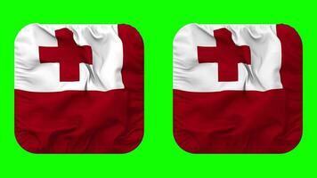 Tonga Flag in Squire Shape Isolated with Plain and Bump Texture, 3D Rendering, Green Screen, Alpha Matte video