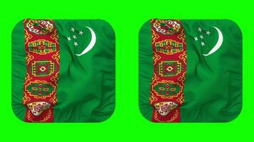 Turkmenistan Flag in Squire Shape Isolated with Plain and Bump Texture, 3D Rendering, Green Screen, Alpha Matte video