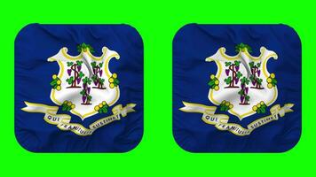 State of Connecticut Flag in Squire Shape Isolated with Plain and Bump Texture, 3D Rendering, Green Screen, Alpha Matte video