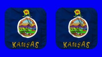 estado de Kansas bandera en escudero forma aislado con llanura y bache textura, 3d representación, verde pantalla, alfa mate video