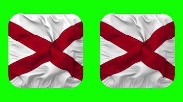 State of Alabama Flag in Squire Shape Isolated with Plain and Bump Texture, 3D Rendering, Green Screen, Alpha Matte video