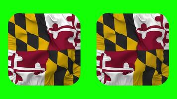 Estado do Maryland bandeira dentro escudeiro forma isolado com avião e colisão textura, 3d Renderização, verde tela, alfa fosco video