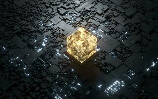 Cubes and materials, circuits and Lines, 3d rendering. photo