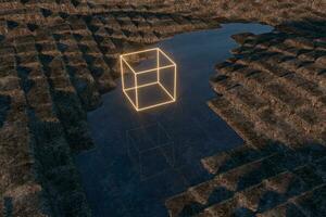 Glowing cubes block, glass material, 3d rendering. photo