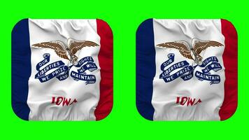 State of Iowa Flag in Squire Shape Isolated with Plain and Bump Texture, 3D Rendering, Green Screen, Alpha Matte video