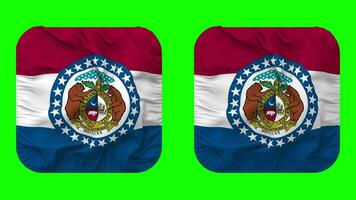 State of Missouri Flag in Squire Shape Isolated with Plain and Bump Texture, 3D Rendering, Green Screen, Alpha Matte video