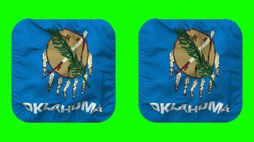 Etat de Oklahoma drapeau dans écuyer forme isolé avec plaine et bosse texture, 3d le rendu, vert filtrer, alpha mat video