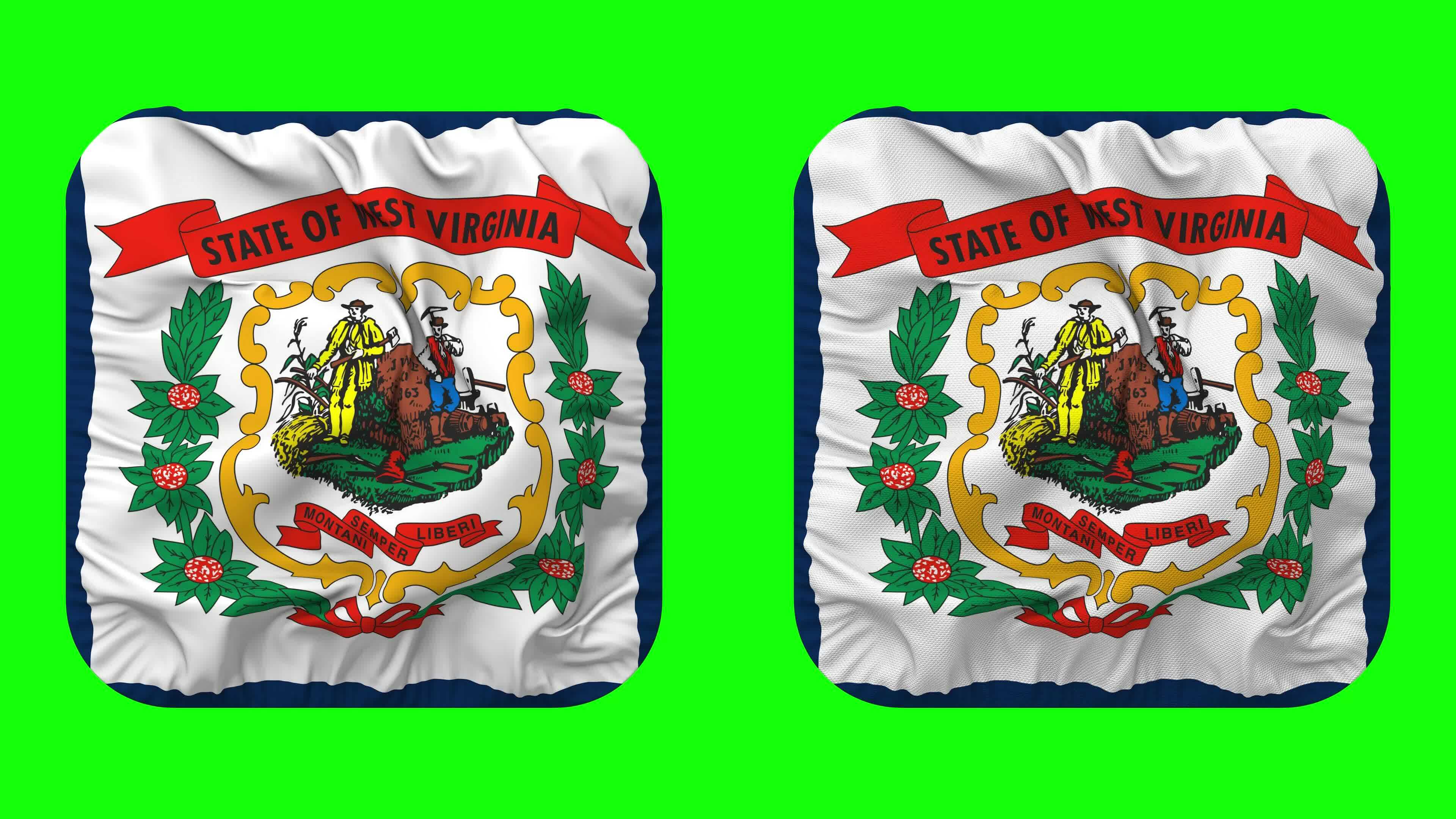 State of West Virginia Flag in Squire Shape Isolated with Plain and