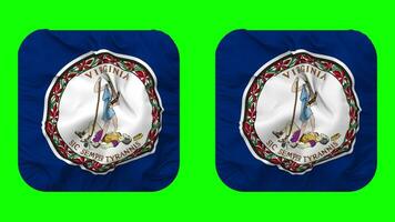 oss jungfrulig öar flagga i väpnare form isolerat med enkel och stöta textur, 3d tolkning, grön skärm, alfa matt video