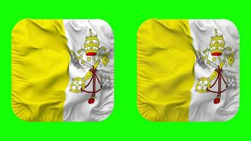 Vaticano ciudad bandera en escudero forma aislado con llanura y bache textura, 3d representación, verde pantalla, alfa mate video