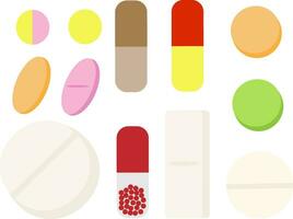 Vector illustration of medical pills, tablets and capsules