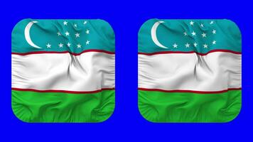 Usbekistan Flagge im Knappe gestalten isoliert mit einfach und stoßen Textur, 3d Wiedergabe, Grün Bildschirm, Alpha matt video