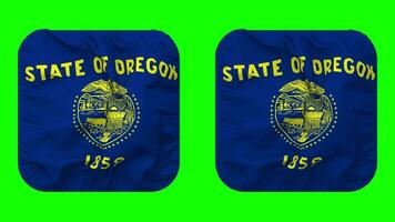 Etat de Oregon drapeau dans écuyer forme isolé avec plaine et bosse texture, 3d le rendu, vert filtrer, alpha mat video