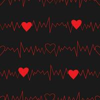 Vector seamless pattern of cardiogram rhythm and hearts