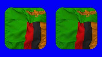 Zambia bandera en escudero forma aislado con llanura y bache textura, 3d representación, verde pantalla, alfa mate video