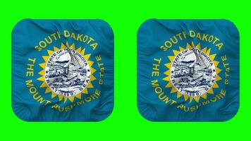 Etat de Sud Dakota drapeau dans écuyer forme isolé avec plaine et bosse texture, 3d le rendu, vert filtrer, alpha mat video