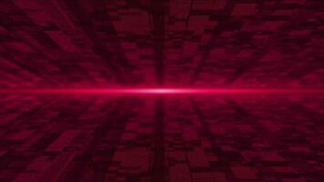 Magenta red flying particles in digital 3d technologic cyberspace with light rays. Digital matrix futuristic background video