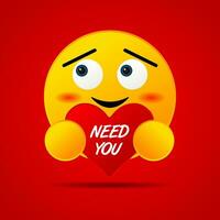 cute emoticon fall in love with the words need you vector