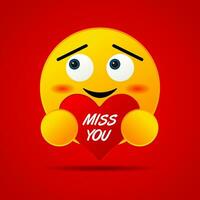 cute emoticon fall in love with the words miss you vector