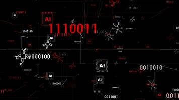 red and white 3d technology element artificial intelligence matrix black background video