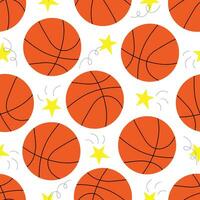 Vector seamless pattern with basketball, stars and lines