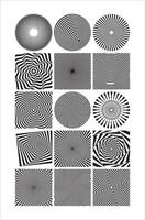 Black and white geometric abstract hypnotic pattern. optical illusion art. Set of striped abstract shapes. Set of op art textures in zebra pattern design. vector