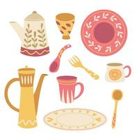 Cartoon ceramic tableware vector set