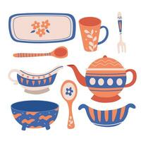 Ceramic crockery cute vector set