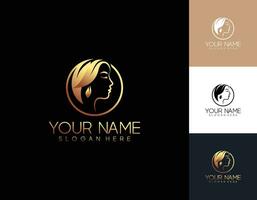 Vector abstract logo and branding design templates in trendy linear minimal style, emblem for beauty studio and cosmetics - female portrait, beautiful woman's face - badge for make up artist, fashion