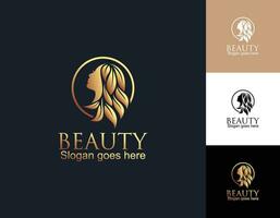 Beauty woman logo with flower line art concept and business card for beauty salon Premium Vecto vector