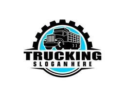 Vector de insignia del logotipo de la empresa de camiones volquete. lo mejor para la industria relacionada con el transporte por carretera y el transporte de mercancías