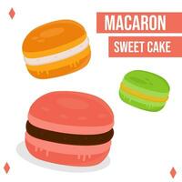 flat illustration of strawberry flavored macaron cake in various colors vector