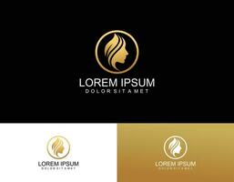 Woman beauty logo template with golden gradient emblem concept vector