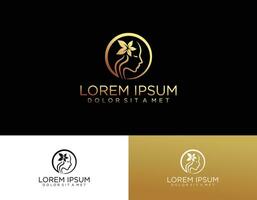 Woman beauty logo template with golden gradient emblem concept vector