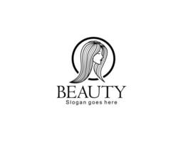 women long hair style icon, logo women face on white background vector