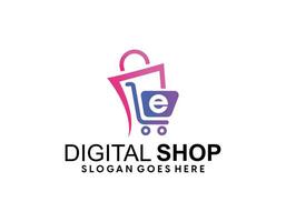 Online shop logo with cool gradient line art style and business card design template Premium Vector