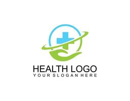 Modern Healthcare Medical Logo. Blue and Green Geometric Linear Rounded Cross Sign Health Icon Infinity Style isolated on Dark Background. Flat Vector Logo Design Template Element.