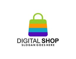 shop logo with bag icon for e commerce and store logo vector