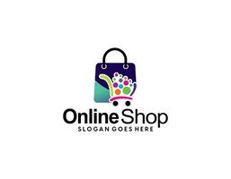 Shopping logo, E-commerce logotype, Shooping website, Purple gradient, Women's shopping website, fast shopping, E-store, website, application, template, business, company, online shop vector