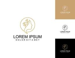 Beauty woman's face flower logo design template with gold graident style Premium Vecto vector