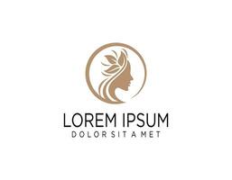 cara de mujer con diseño de logotipo de flores y tarjeta de visita. logotipo de mujer natural para salón de belleza, spa, cosmética y cuidado de la piel. plantilla femenina de lujo. vector