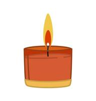 Wax candle in a glass container. Home aromatherapy, home decoration. Vector isolated illustration