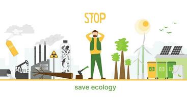 Concept to save ecology, stop ecology problems, green energy and alternative fuels, for graphic and web design vector