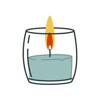 Scented wax candle in a glass container. Home aromatherapy, home decoration. Vector isolated illustration