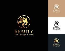 Beauty woman logo with flower line art concept and business card for beauty salon Premium Vecto vector