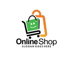 Online Shop Logo designs Template. Illustration vector graphic of shopping bag, computer and mouse logo. Perfect for Ecommerce,sale, store web element. Company emblem.
