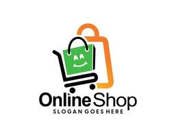 en línea tienda logo diseños modelo. ilustración vector gráfico de compras bolsa, computadora y ratón logo. Perfecto para comercio electrónico, venta, Tienda web elemento. empresa emblema.