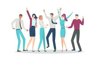 Happy business team people jumping, having fun, celebrating success. Office work. The concept of achieving the goal. Flat vector illustration.
