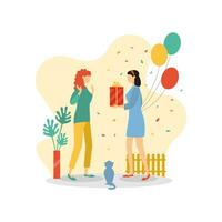 A woman gives her friend a gift. Friendship. Relationships. Vector flat illustration