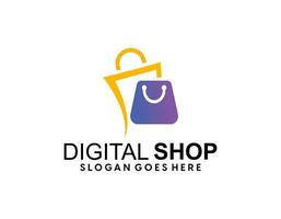 Online Shop Logo designs Template. Illustration vector graphic of shopping bag, computer and mouse logo. Perfect for Ecommerce,sale, store web element. Company emblem.